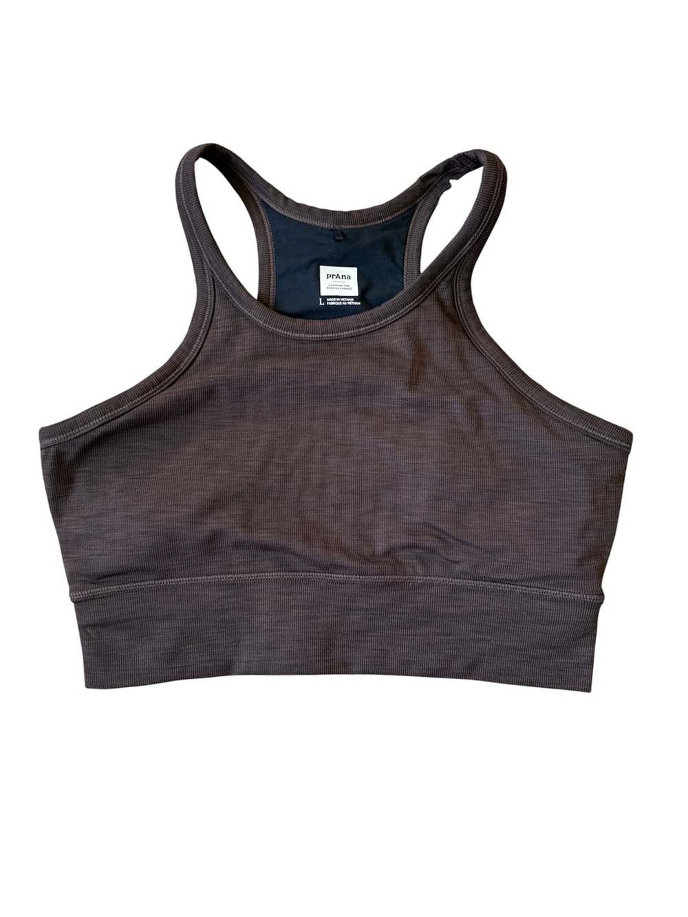PrAna Ribbed Racerback Becksa Bralette Brown Heather Yoga Tank Top Bra Women’s L